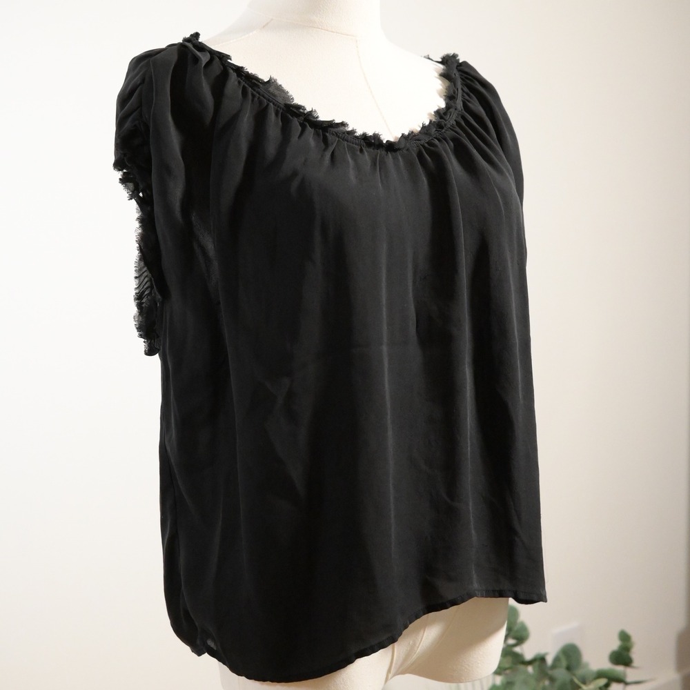 Joie Black Silk Ruffle Trim Scoop Neck Blouse Small